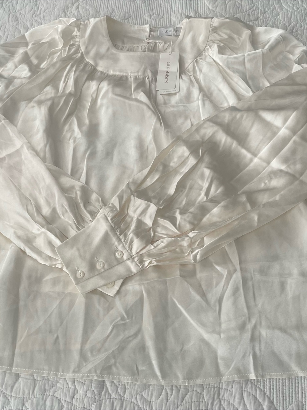 Silkblend White Puff-Sleeve Blouse